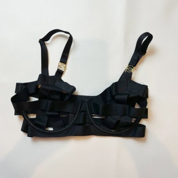 NWOT Victoria's Secret Bra 32DD Unlined Balconet Strappy Banded Black B1428 - Picture 1 of 7